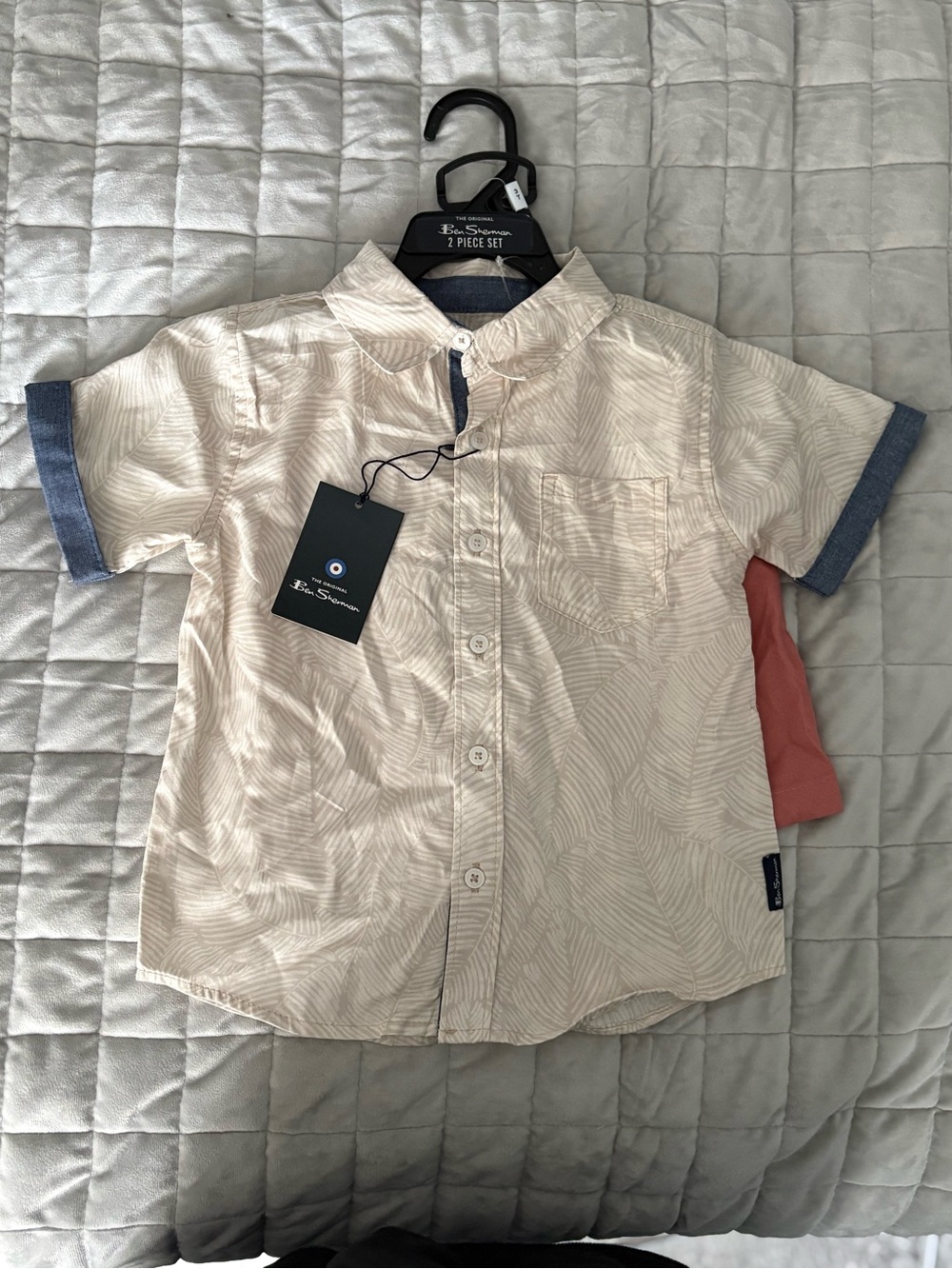 Ben Sherman Short-Sleeve Button-Up 2 Piece Set - Palm Tree Print 3T